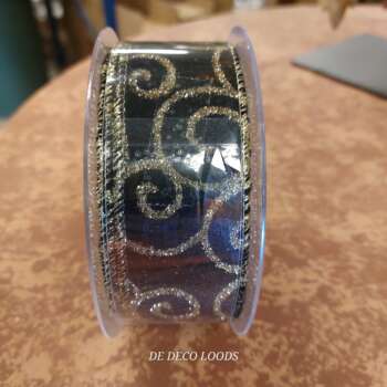 Black swirl gold ribbon