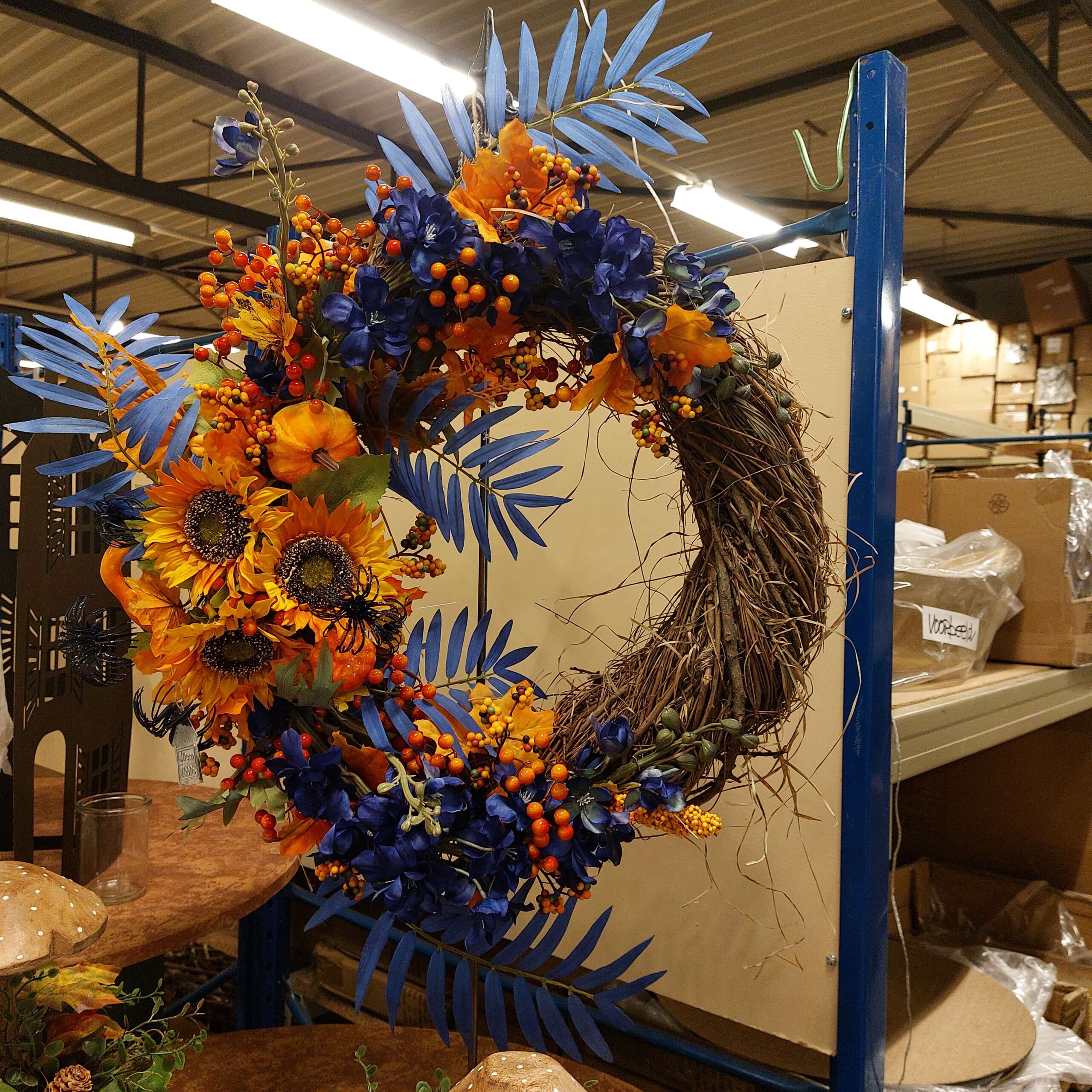 Herfstdecoratie krans blauw
